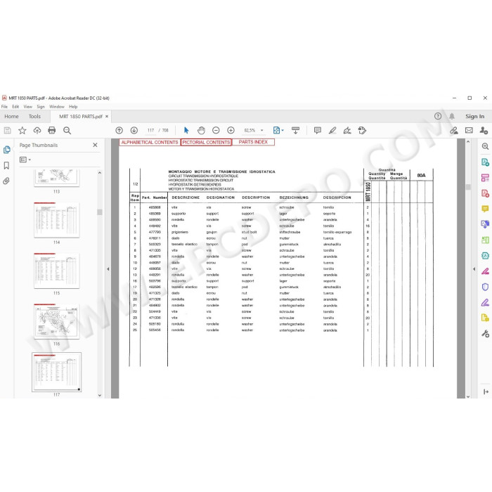 Manitou MRT 1850 spare parts manual
