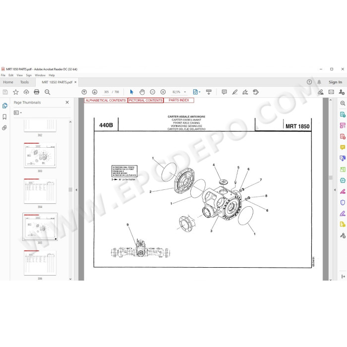 Manitou MRT 1850 spare parts manual