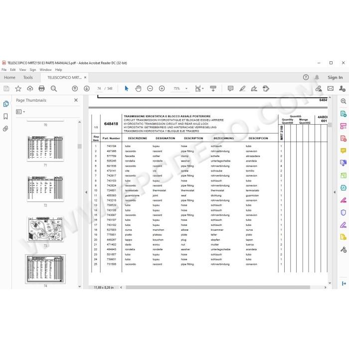 Manitou MRT 2150 Privilege E3 spare parts manual