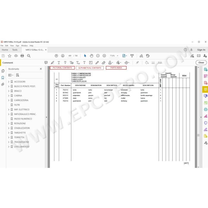 Manitou MRT 2150 Serie M E2 spare parts manual