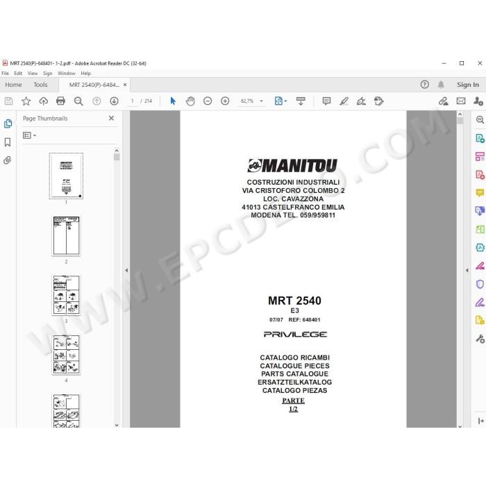 Manitou MRT 2540 Privilege E3 spare parts manual