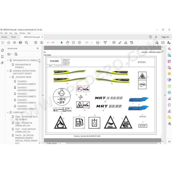 Manitou MRT MRT-X 3255 Privilege Plus spare parts manual