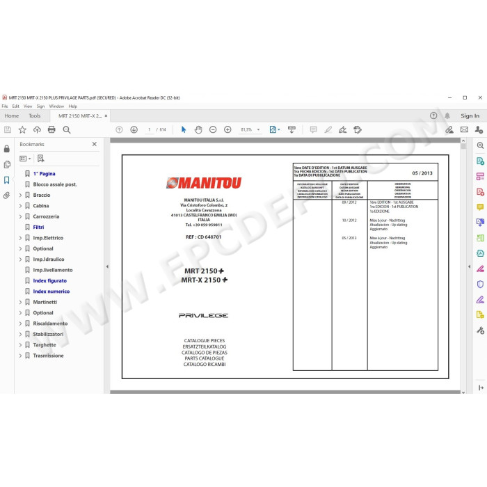 Manitou MRT MRT-X 2150 Plus Privilege spare parts manual