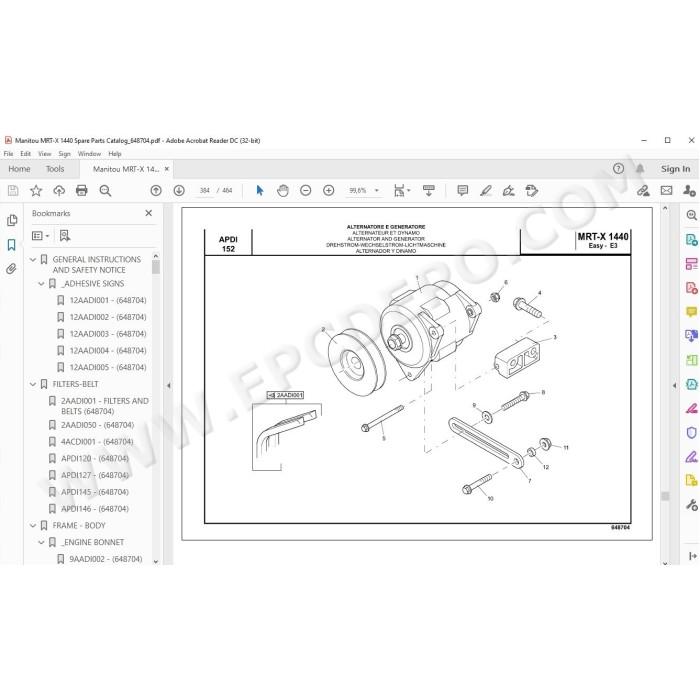 Manitou MRT-X 1440 Easy E3 spare parts manual