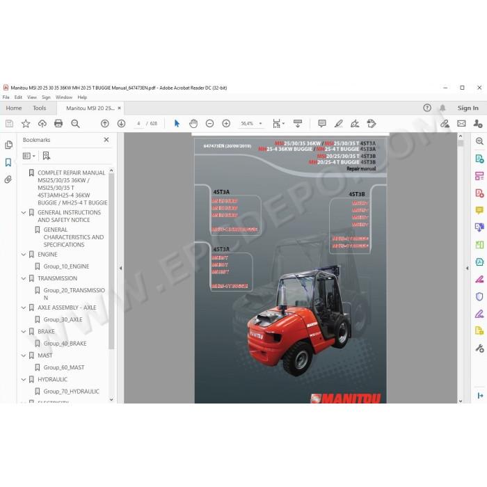 Manitou Forklift MH 20-4 25-4 / MSI 20 25 30 35 36kW / Turbo / Buggie / 4ST3B / 4ST3A service manual