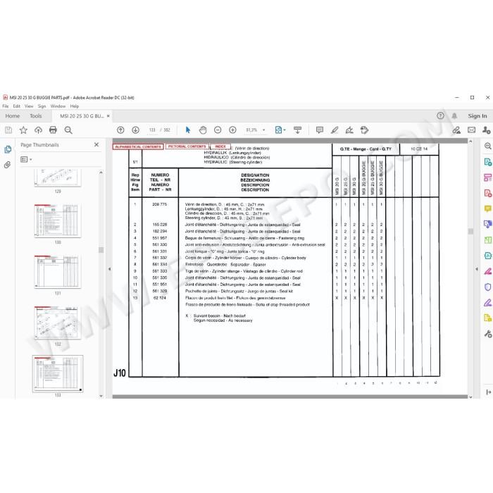 Manitou Forklift MSI 20 25 30 G / Buggie spare parts manual