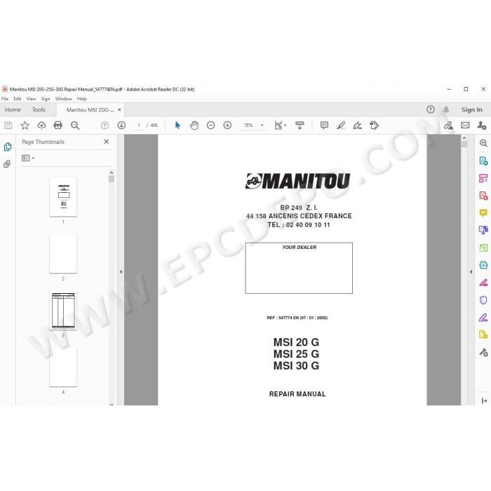 Manitou Forklift MSI 20 25 30 G service & repair manual
