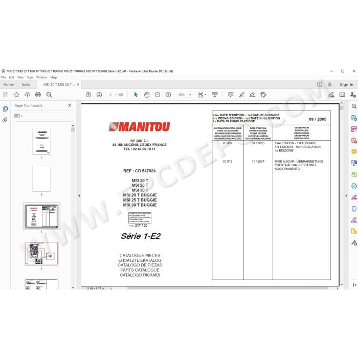 Manitou Forklift MSI 20 25 30 Turbo / Buggie S1 E2 parts manual