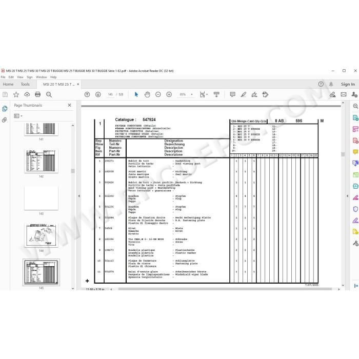Manitou Forklift MSI 20 25 30 Turbo / Buggie S1 E2 parts manual