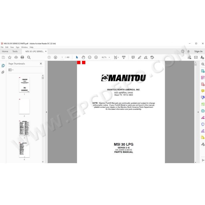 Manitou Forklift MSI 30 LPG Serie 2-E spare parts manual
