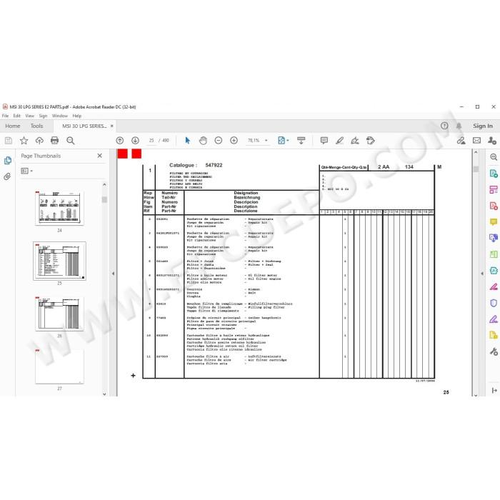 Manitou Forklift MSI 30 LPG Serie 2-E spare parts manual