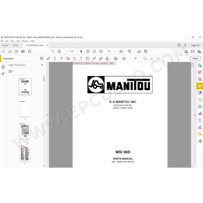 Manitou Forklift MSI 30D spare parts manual