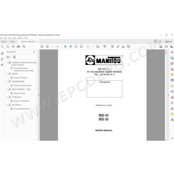 Manitou Forklift MSI 40 50 service manual