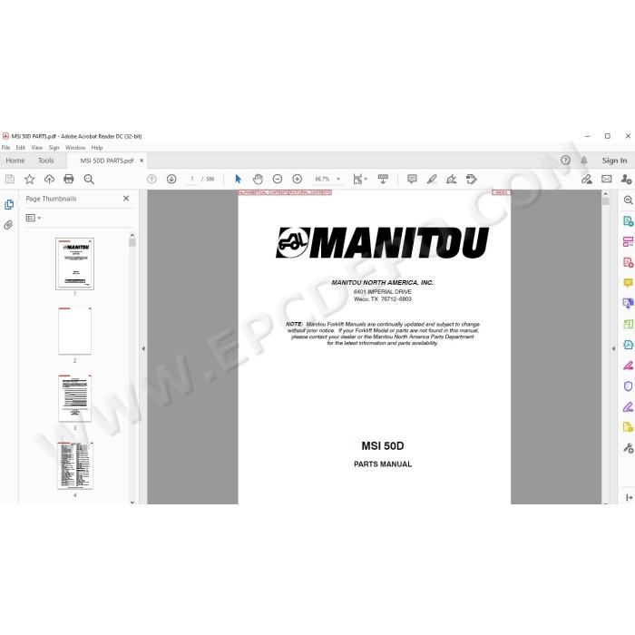 Manitou Forklift MSI 50 D spare parts manual