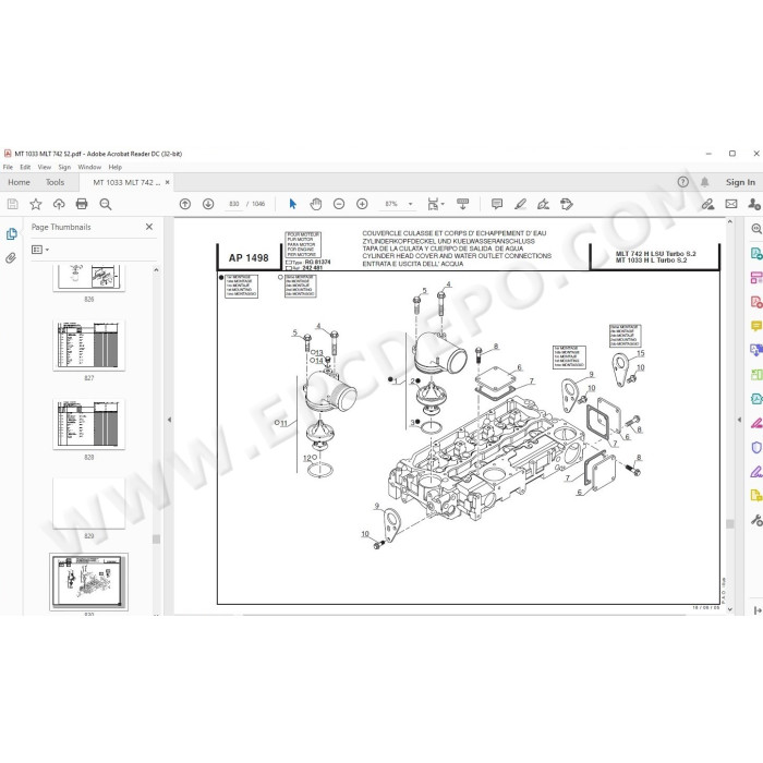 Manitou MLT 742 / MT 1033 Turbo Serie 2 E2 parts manual
