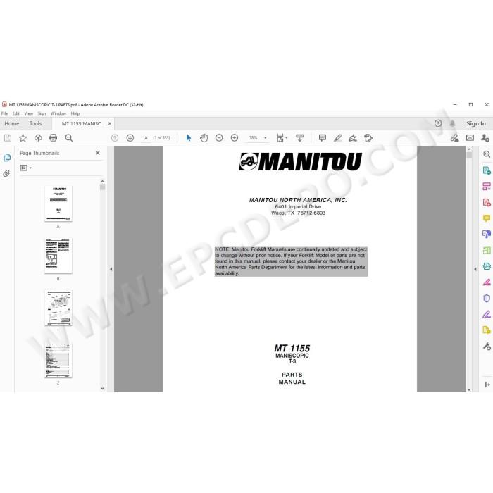 Manitou MT 1155 Maniscopic T-3 spare parts manual