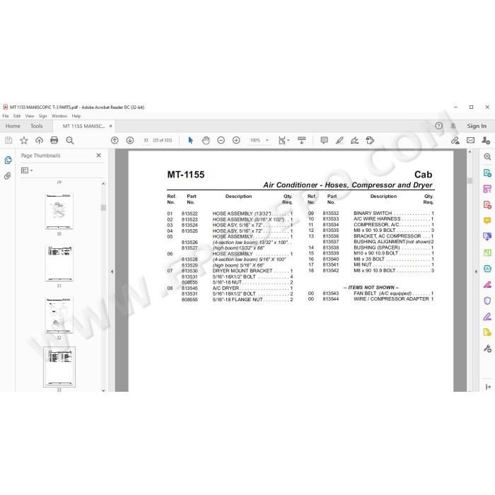 Manitou MT 1155 Maniscopic T-3 spare parts manual