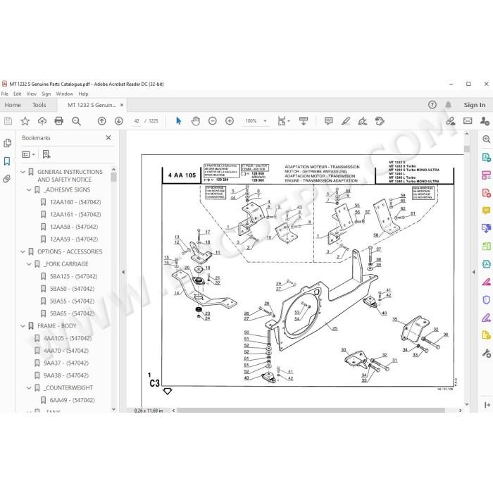 Manitou MT 1232 1240 S / L / Turbo parts manual
