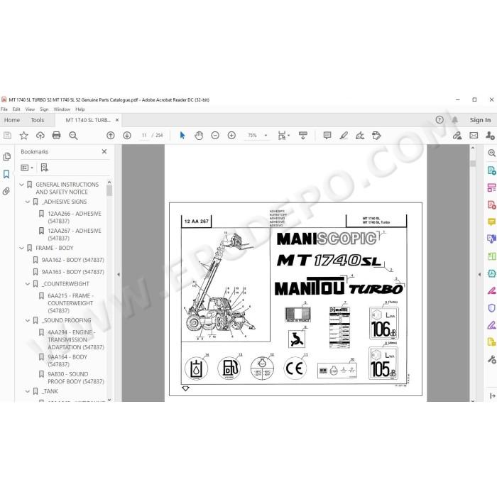 Manitou MT 1740 SL / Turbo S2 spare parts manual