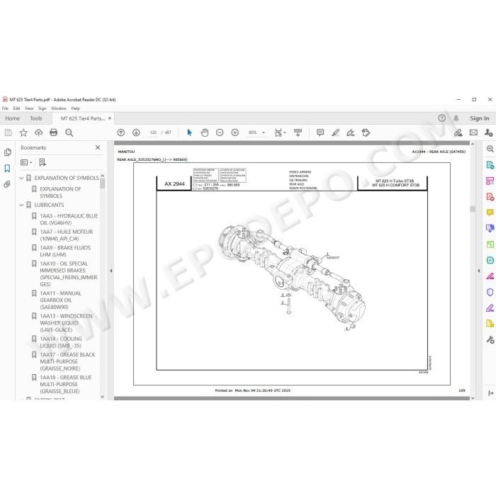 Manitou MT 625 H Comfort / Turbo ST3B parts manual