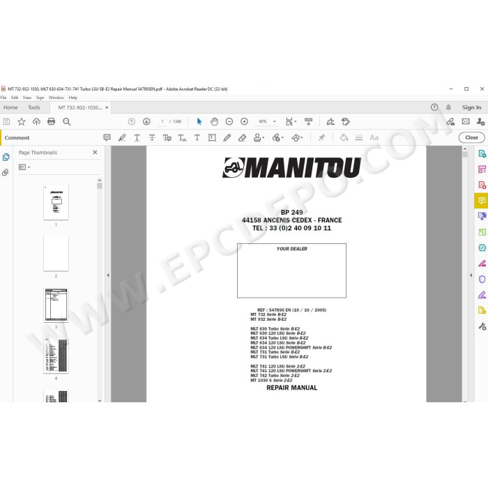 Manitou MT 732 932 1030 MLT 630 634 731 741 742 Serie B / 2 E2 service manual