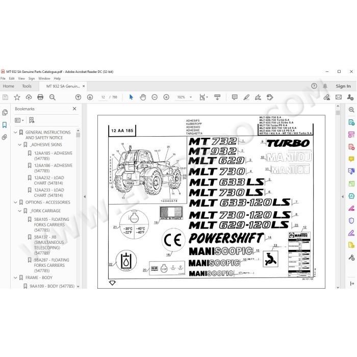 Manitou MT 732 932 MLT 629 633 730 Serie A parts manual