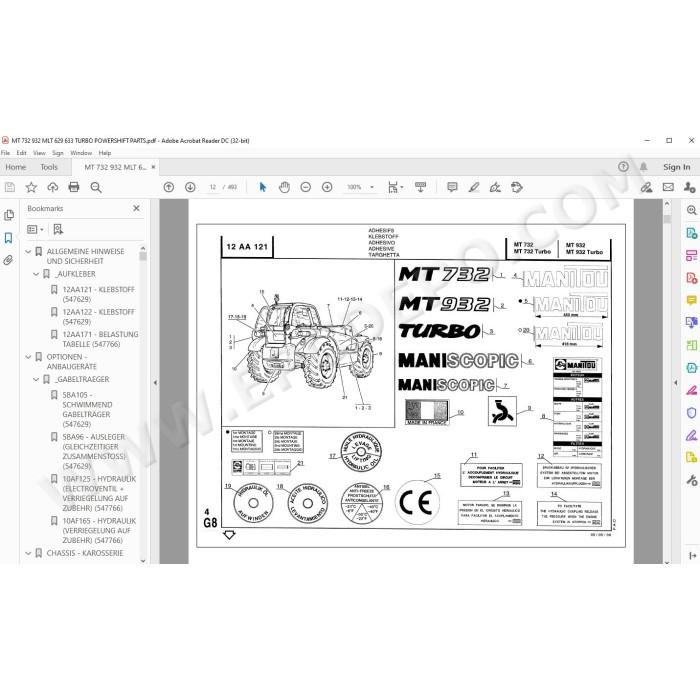 Manitou MT 732 932 Turbo spare parts manual