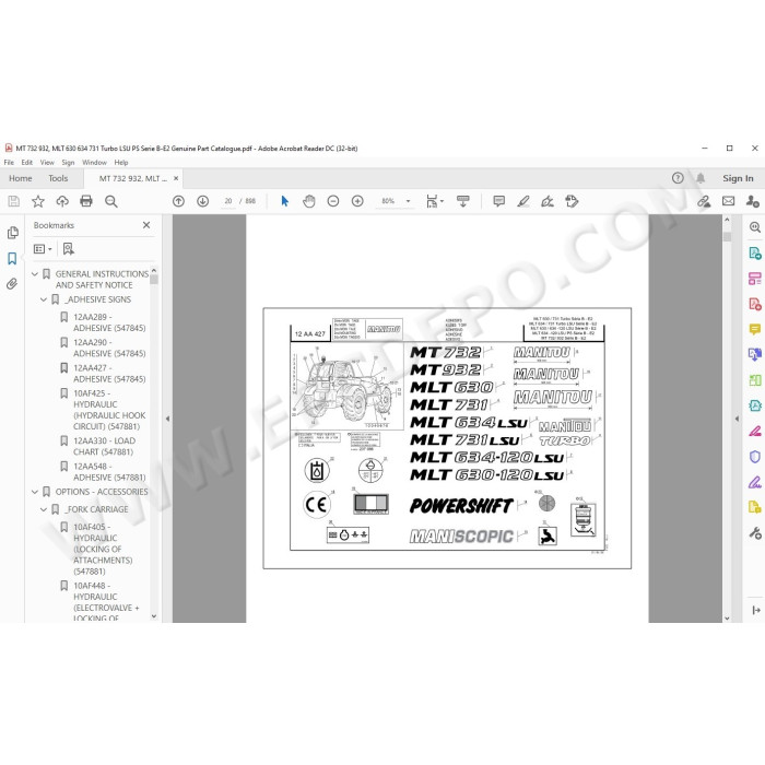 Manitou MT 732 932 / MLT 630 634 731 Serie B E2 parts manual