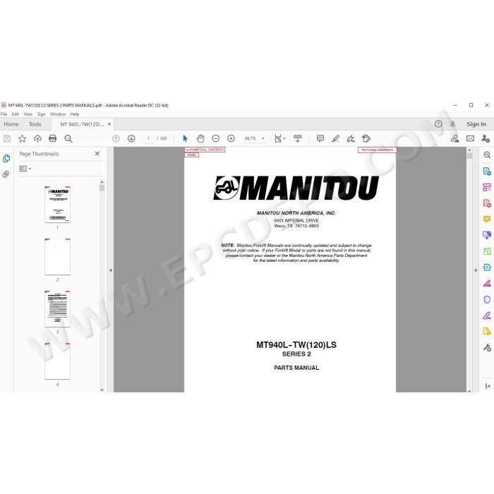 Manitou MT 940L TW 120 LS Serie 2 spare parts manual