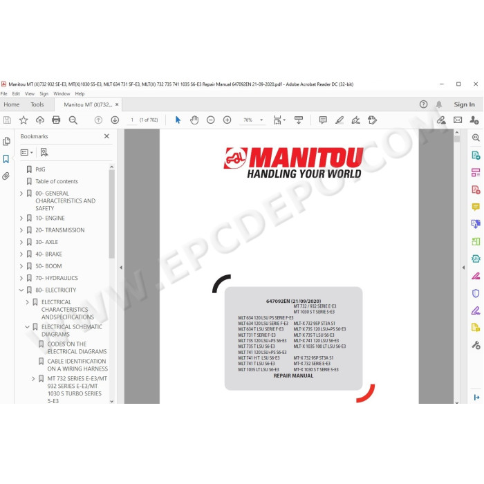 Manitou MT MT-X 732 1030 MLT 634 731 Series F / 6 / E / 1 / 5 service manual