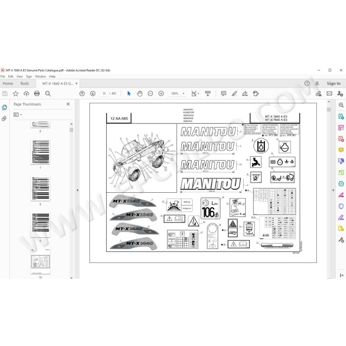 Manitou MT-X 1840 1440 A E3 spare parts manual