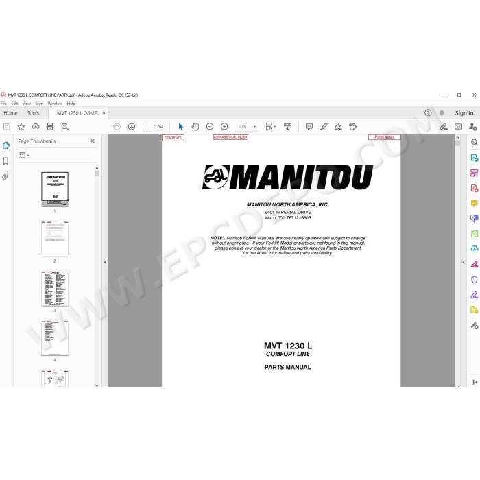 Manitou MVT 1230L Comfort Line parts manual