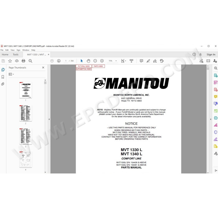 Manitou MVT 1330L 1340L Comfort Line parts manual