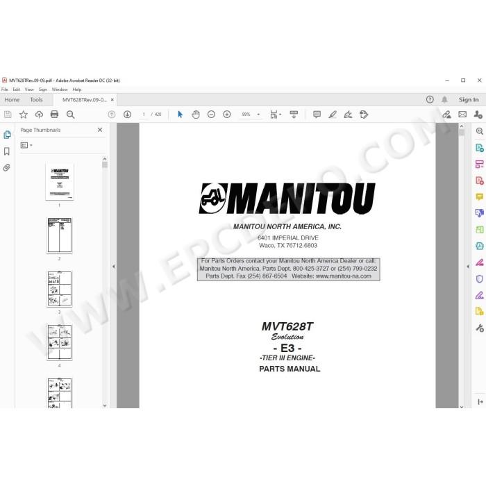 Manitou MVT 628 T Evolution E3 Tier3 parts manual