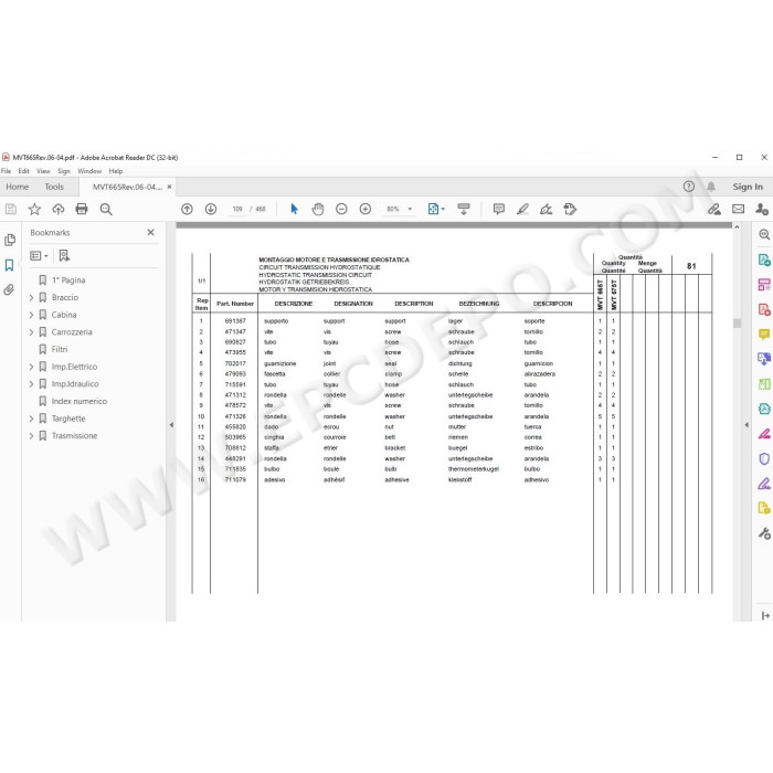 Manitou MVT 665 675 Turbo Comfort Line E2 spare parts manual