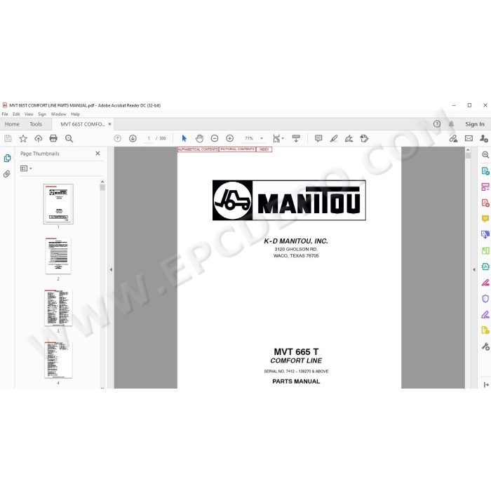 Manitou MVT 665 Turbo Comfort Line parts manual