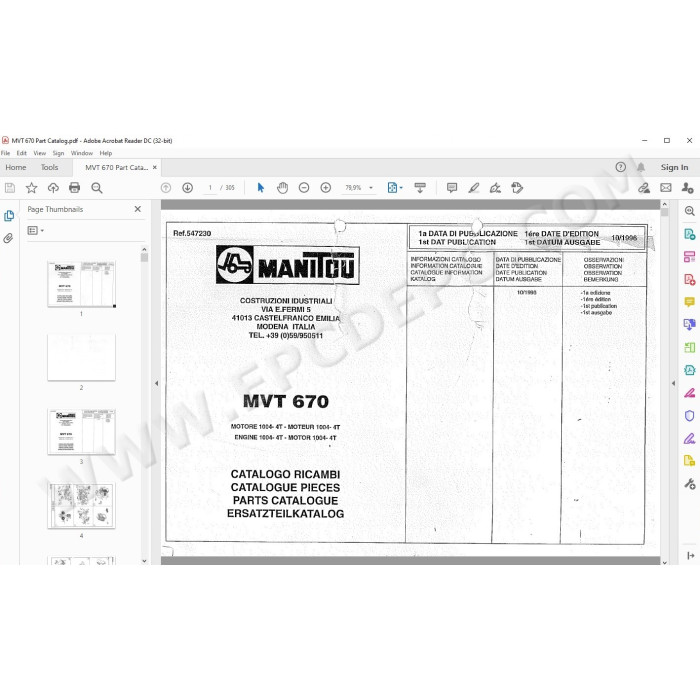 Manitou MVT 670 spare parts manual
