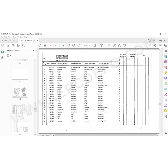 Manitou MVT 670 spare parts manual