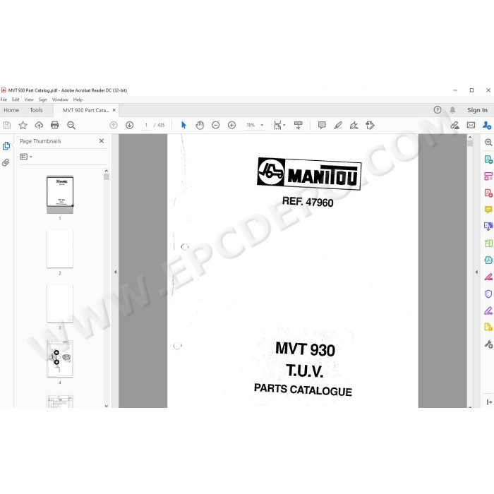 Manitou MVT 930 TUV spare parts manual