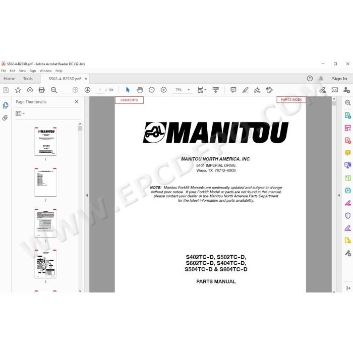 Manitou Forklift S402TC-D S404TC-D S502TC-D S504TC-D S602TC-D S604TC-D parts manual