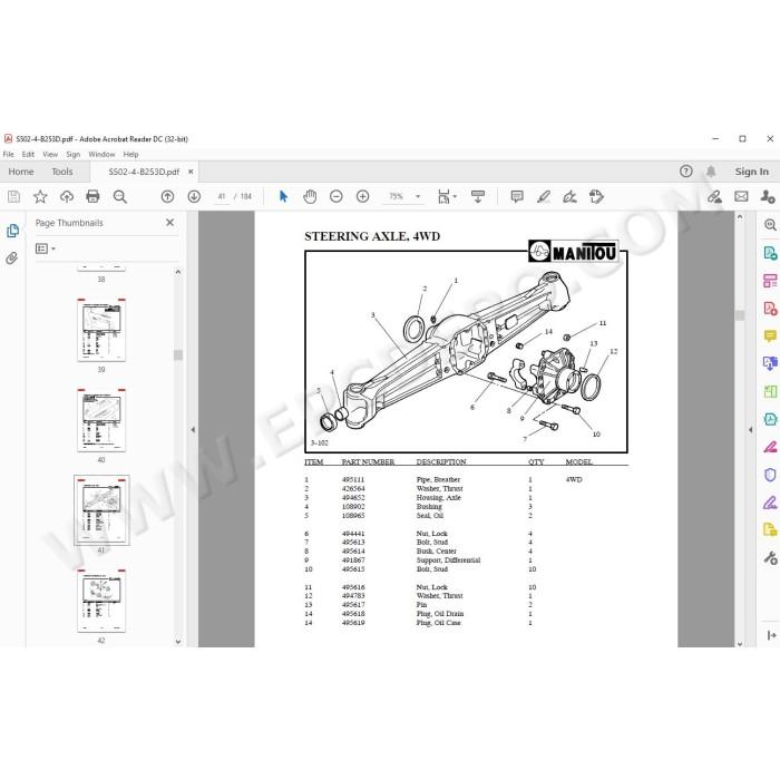 Manitou Forklift S402TC-D S404TC-D S502TC-D S504TC-D S602TC-D S604TC-D parts manual