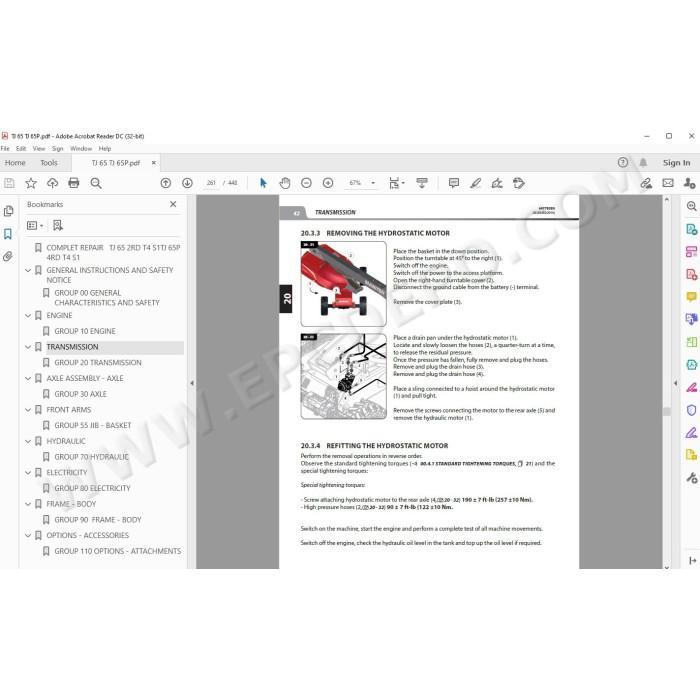 Manitou Platform TJ 65 65P 2RD 4RD T4 Serie 1 service & repair manual