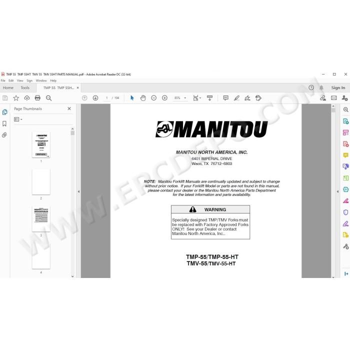 Manitou Forklift TMP TMV 55 / HT spare parts manual