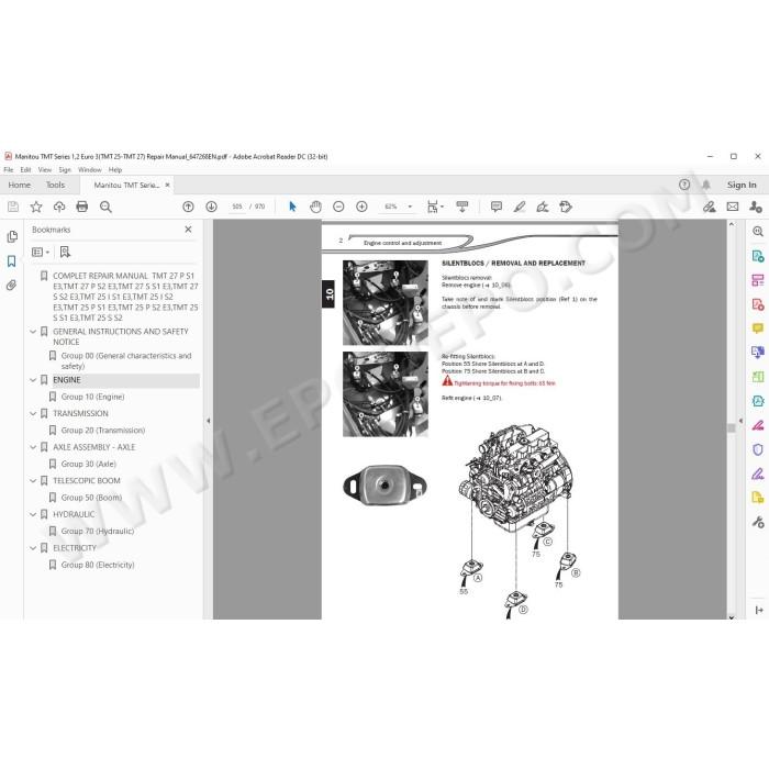 Manitou Forklift TMT 25I 25P 25S 27P 27S S1 S2 E3 service manual