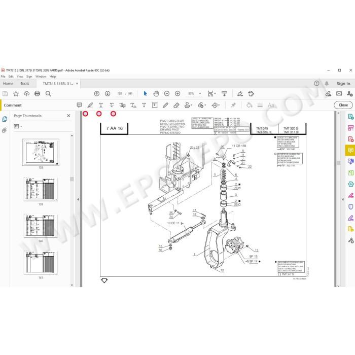Manitou Forklift TMT 315 315RL 317SI 317SIRL 320S parts manual