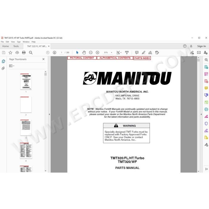 Manitou Forklift TMT 320 FL / HT / WF / Turbo parts manual
