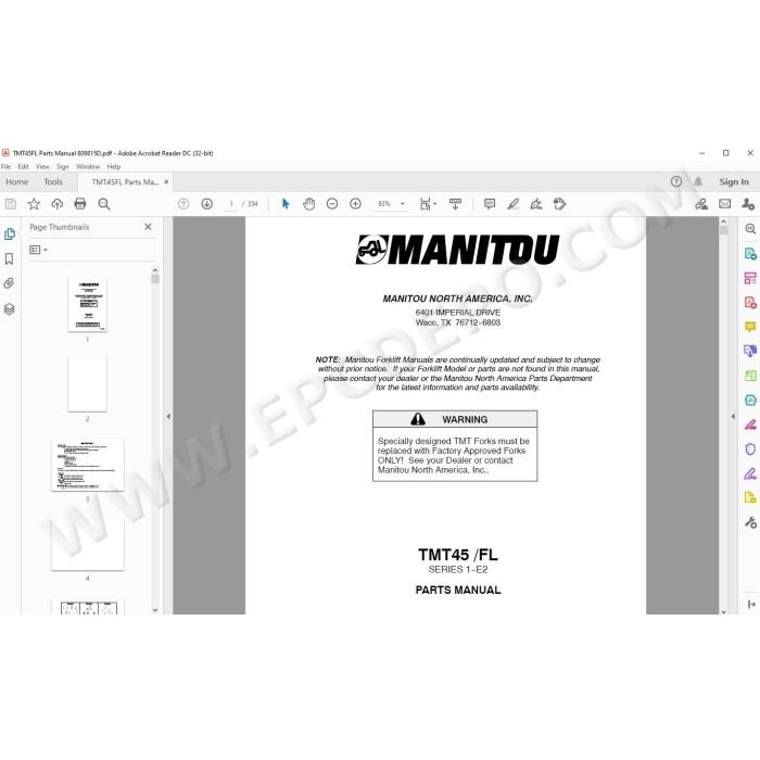 Manitou Forklift TMT 45 Serie 1 E2 spare parts manual