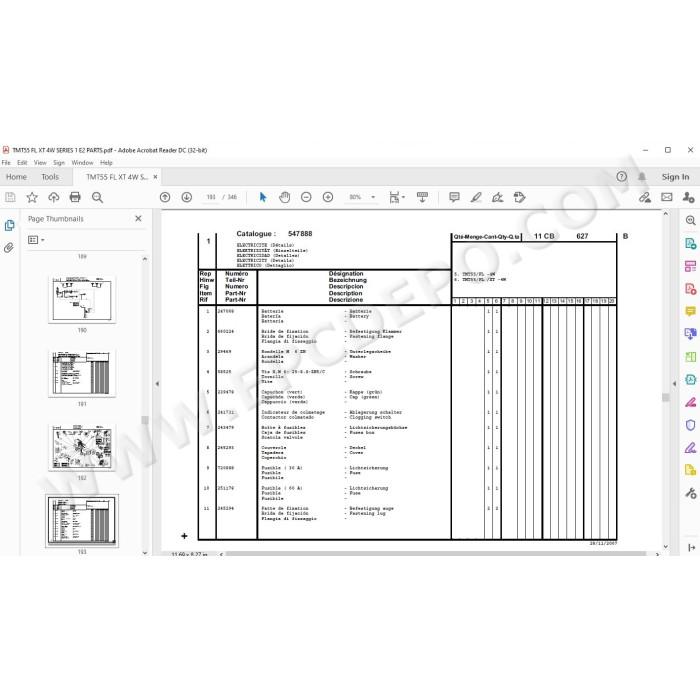 Manitou Forklift TMT55 FL / XT 4W Series 1 E2 parts manual