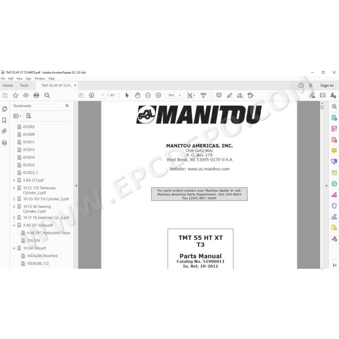 Manitou Forklift TMT 55 HT / XT / T3 spare parts manual