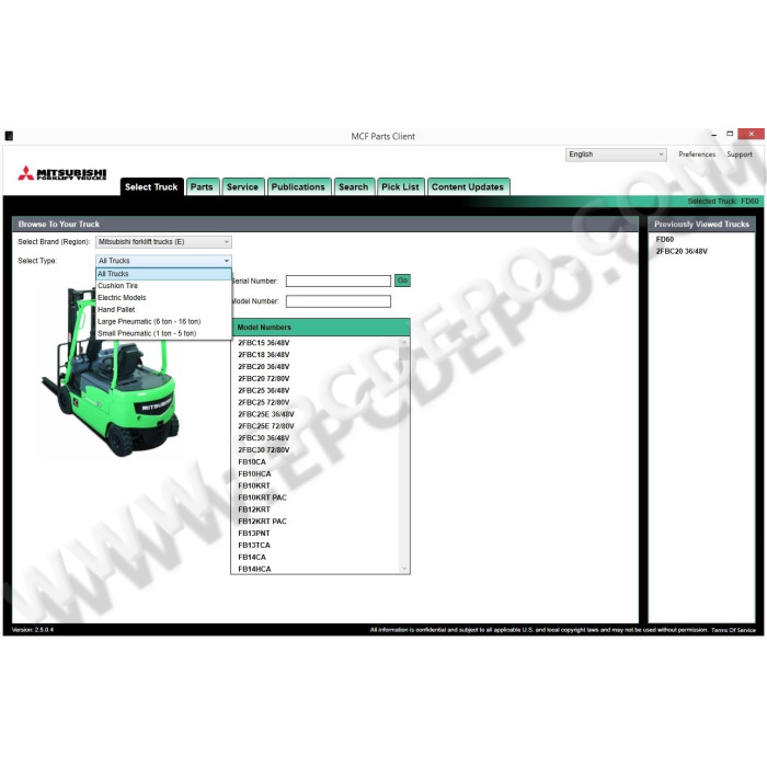 Mitsubishi Forklift MCFE EPC spare parts catalog + service & repair 2014